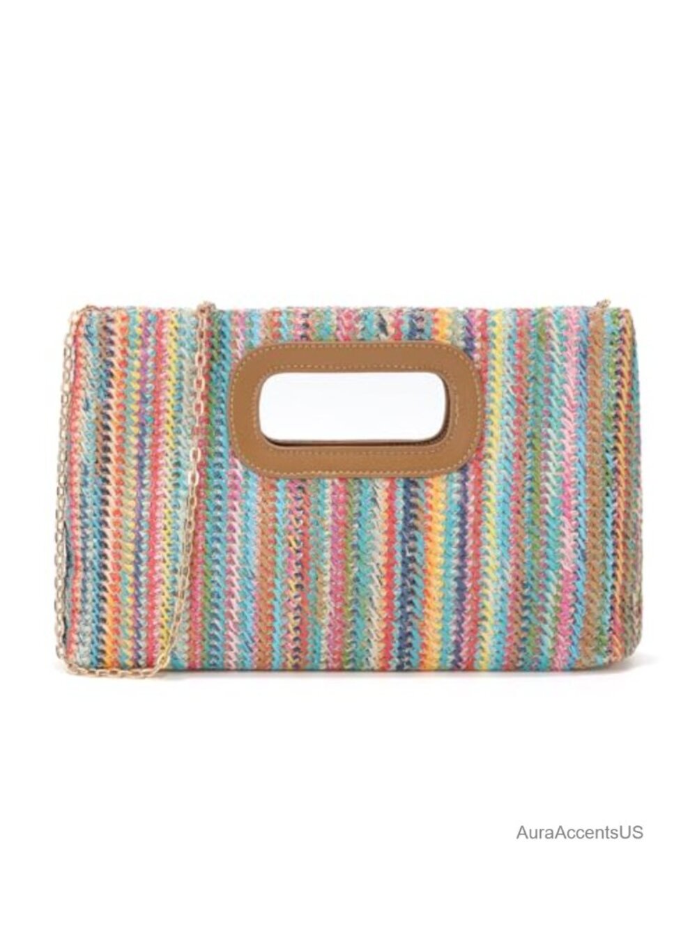 PU Leather Woven Straw Clutch Purse Top Handle Evening Handbag